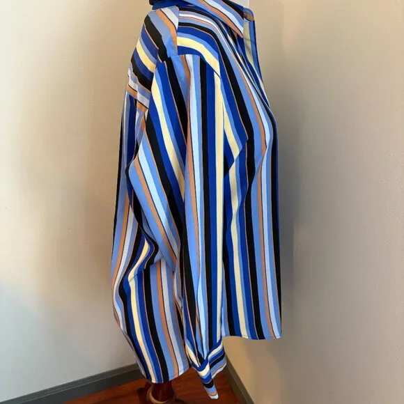 Nine West Striped Blouse Blue Multi-Color Women's Large - Picture 8 of 9